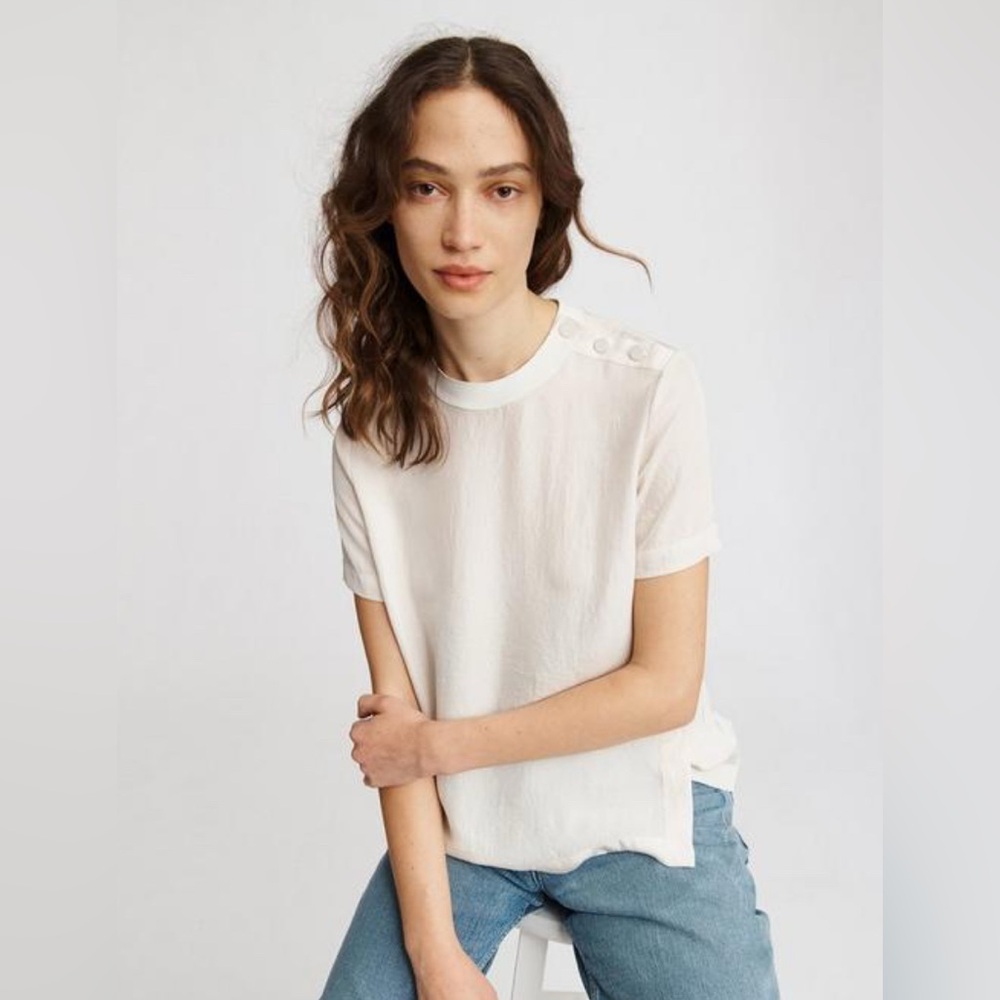 RAG & BONE Aiden Side-Split Crewneck Tee w/ Buttons Size XS